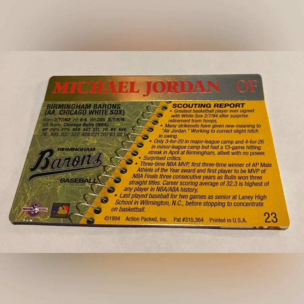 Michael Jordan Rare!! 1994 Action Packed Baseball Card #23 Vintage Collectible